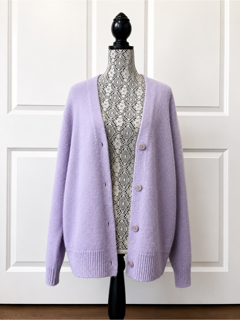 Aritzia Lavender Striped Button-Up Blouse with Matching Lilac Cardigan - Picture 5 of 8
